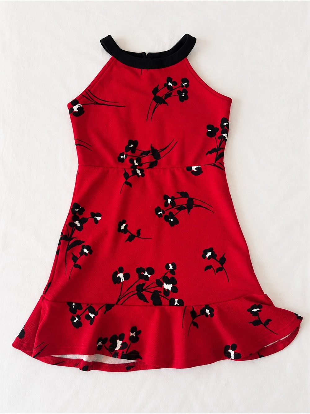 The Children's Place Red Floral Halter Dress with Black Trim